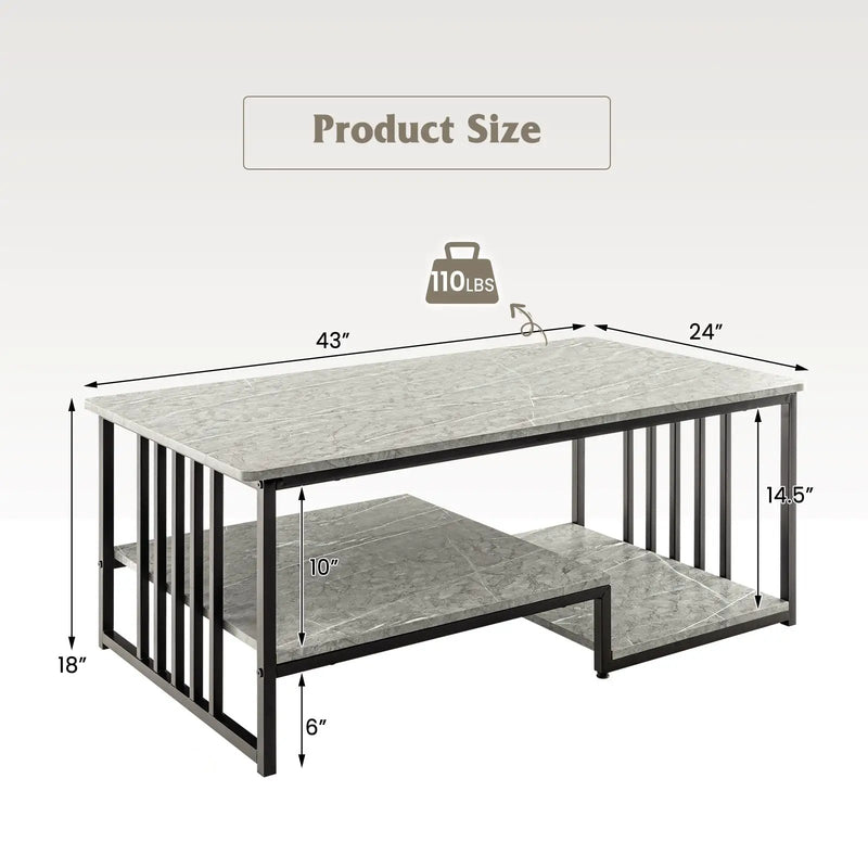 Faux Marble Coffee Table with Open Storage Shelf-Gray by DirectDeals