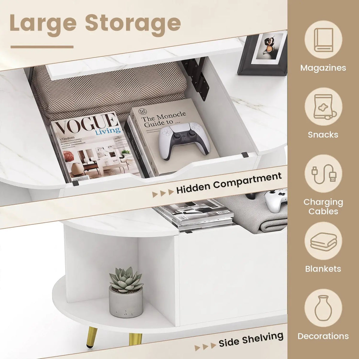 Lift Top Coffee Table with Hidden Compartment and Shelves by DirectDeals