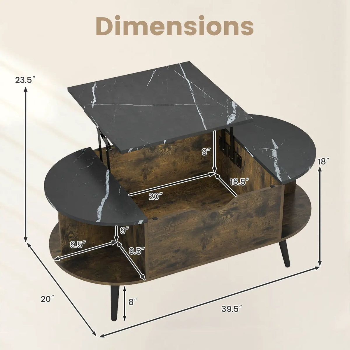 Lift Top Coffee Table with Hidden Compartment and Shelves by DirectDeals
