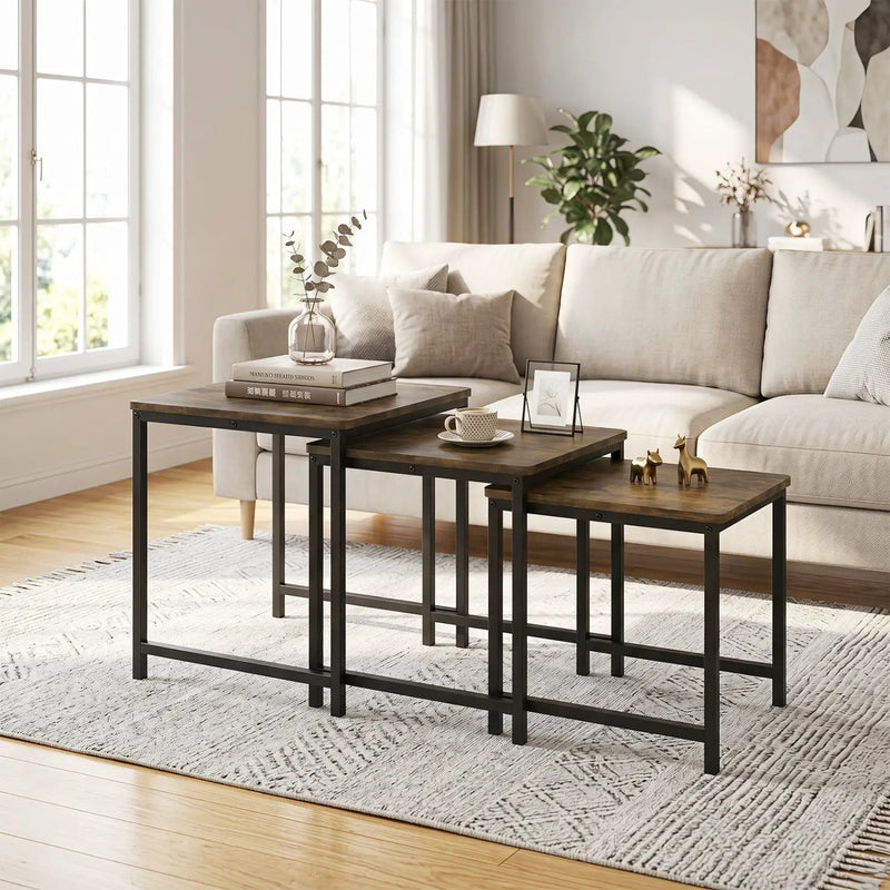 Nesting Tables Set of 3 with Faux Marble Top and Metal Frame by DirectDeals