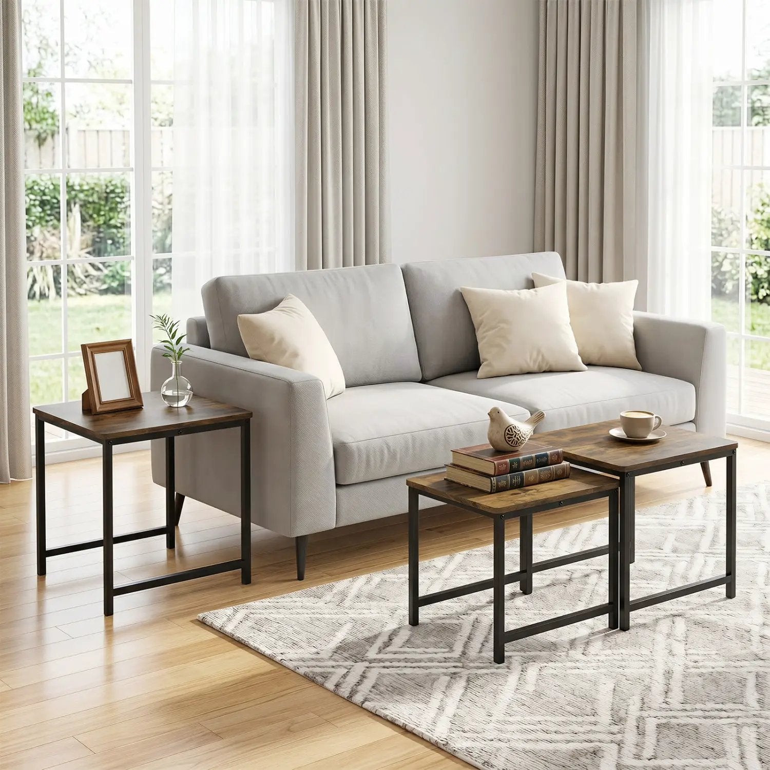 Nesting Tables Set of 3 with Faux Marble Top and Metal Frame by DirectDeals