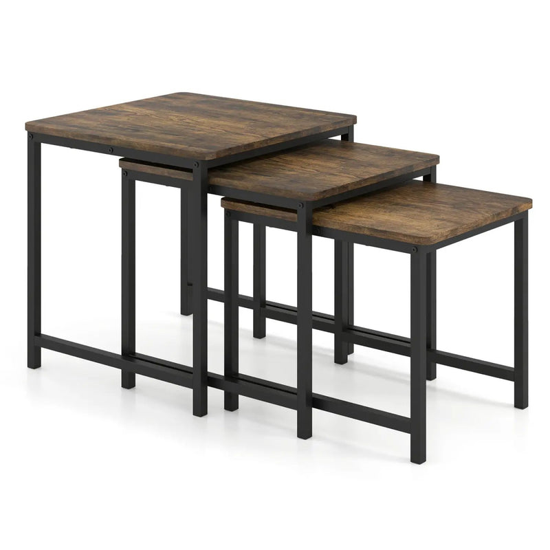 Nesting Tables Set of 3 with Faux Marble Top and Metal Frame by DirectDeals