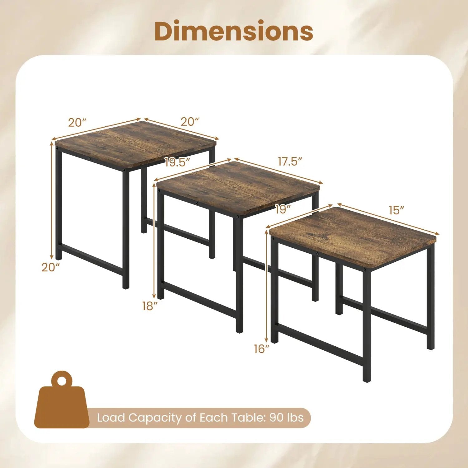 Nesting Tables Set of 3 with Faux Marble Top and Metal Frame by DirectDeals