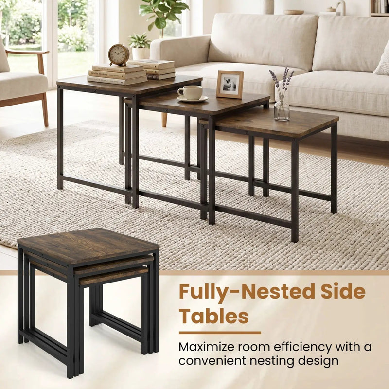 Nesting Tables Set of 3 with Faux Marble Top and Metal Frame by DirectDeals