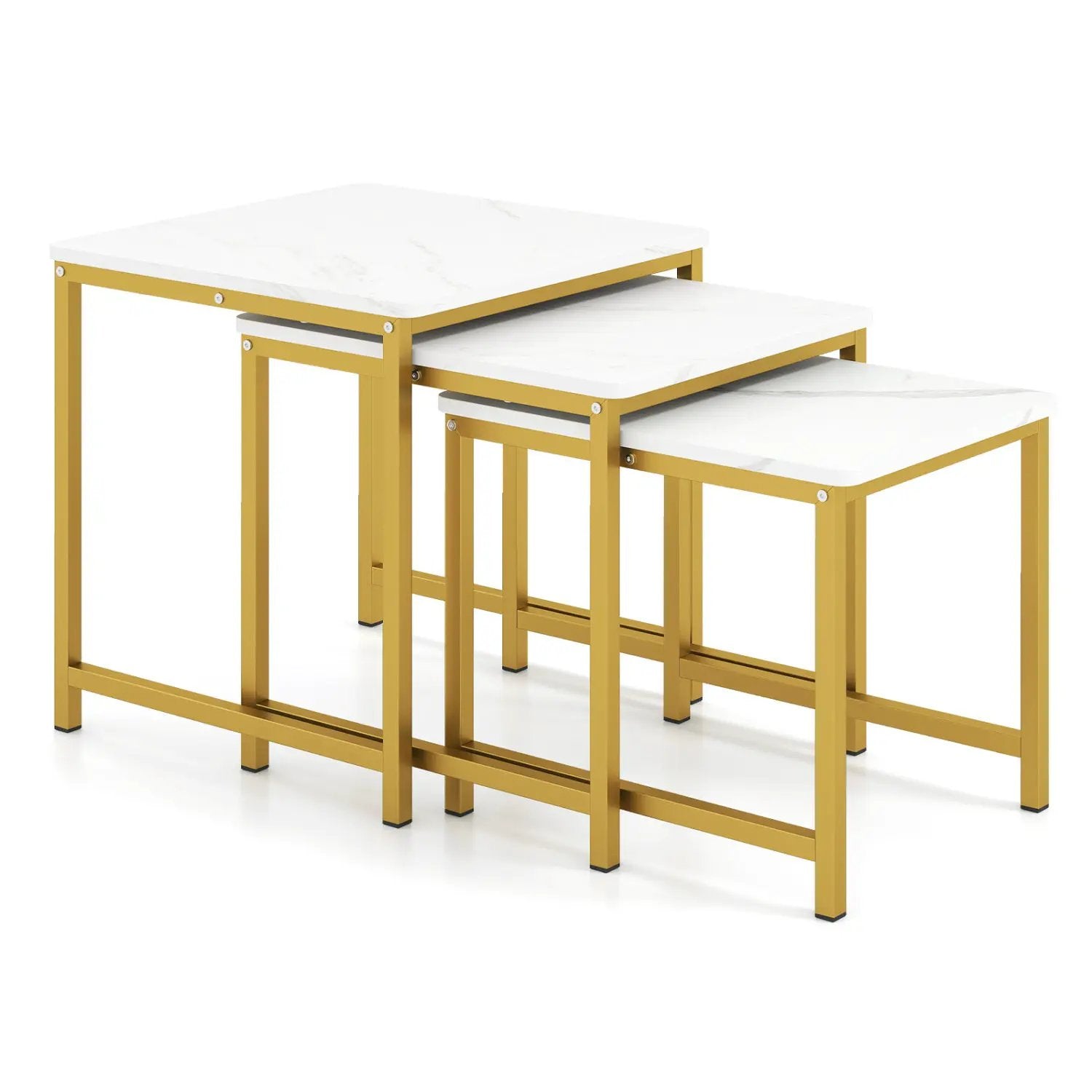 Nesting Tables Set of 3 with Faux Marble Top and Metal Frame by DirectDeals
