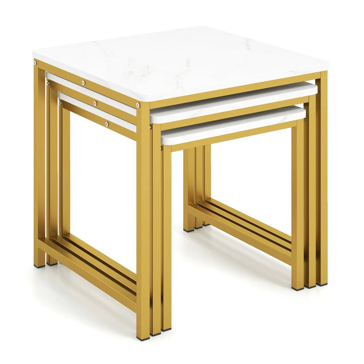 Nesting Tables Set of 3 with Faux Marble Top and Metal Frame by DirectDeals