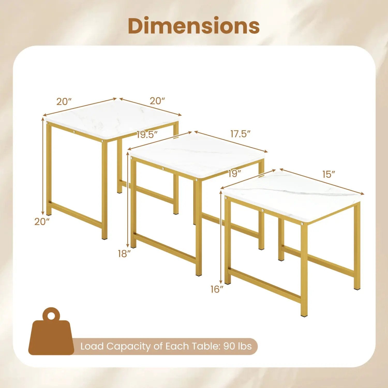 Nesting Tables Set of 3 with Faux Marble Top and Metal Frame by DirectDeals