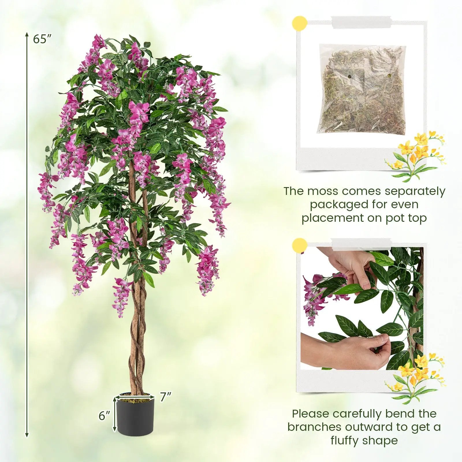 5.5 FT Faux Wisteria Plant in Nursery Pot with Blooming Flowers by DirectDeals