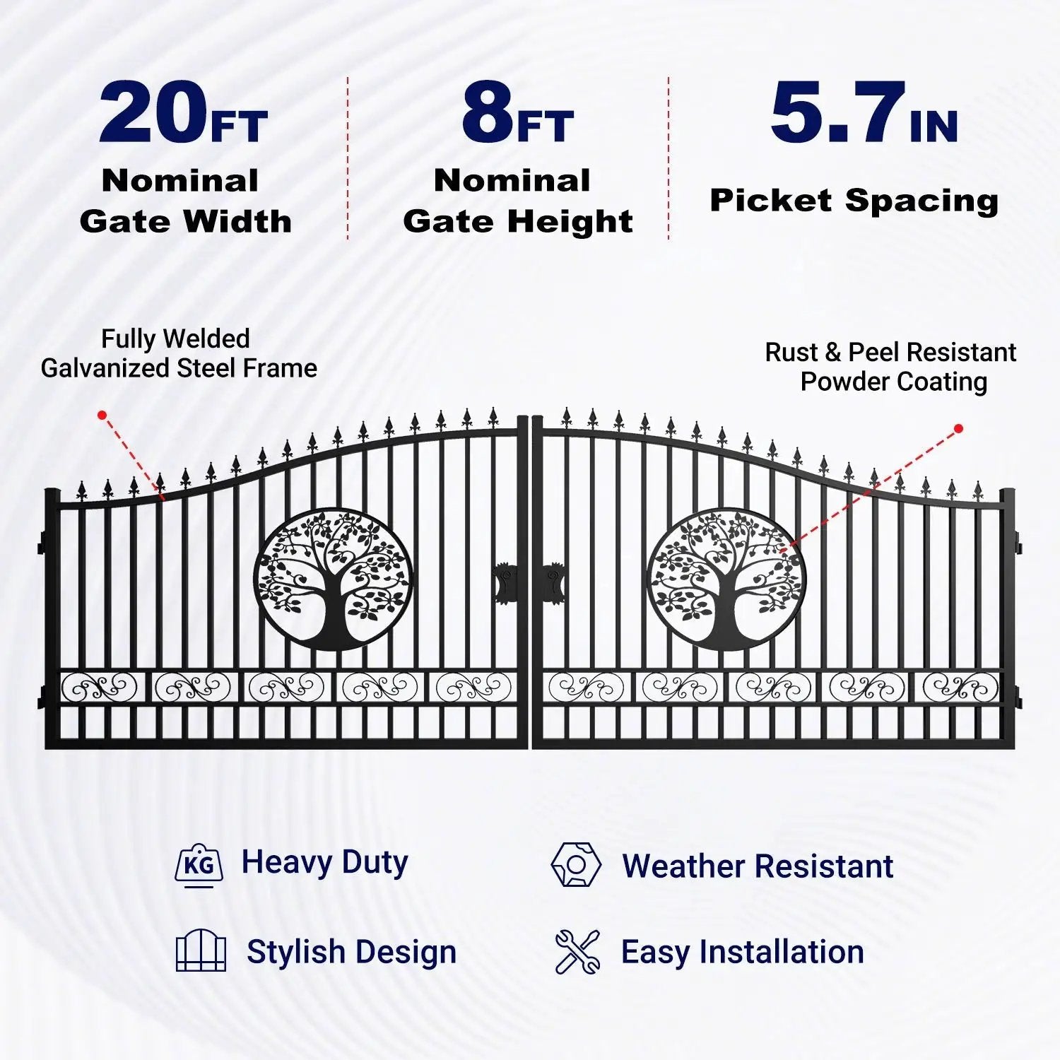20x8 ft Steel Dual Swing Driveway Gate with Wider Goalposts by Chery Industrial