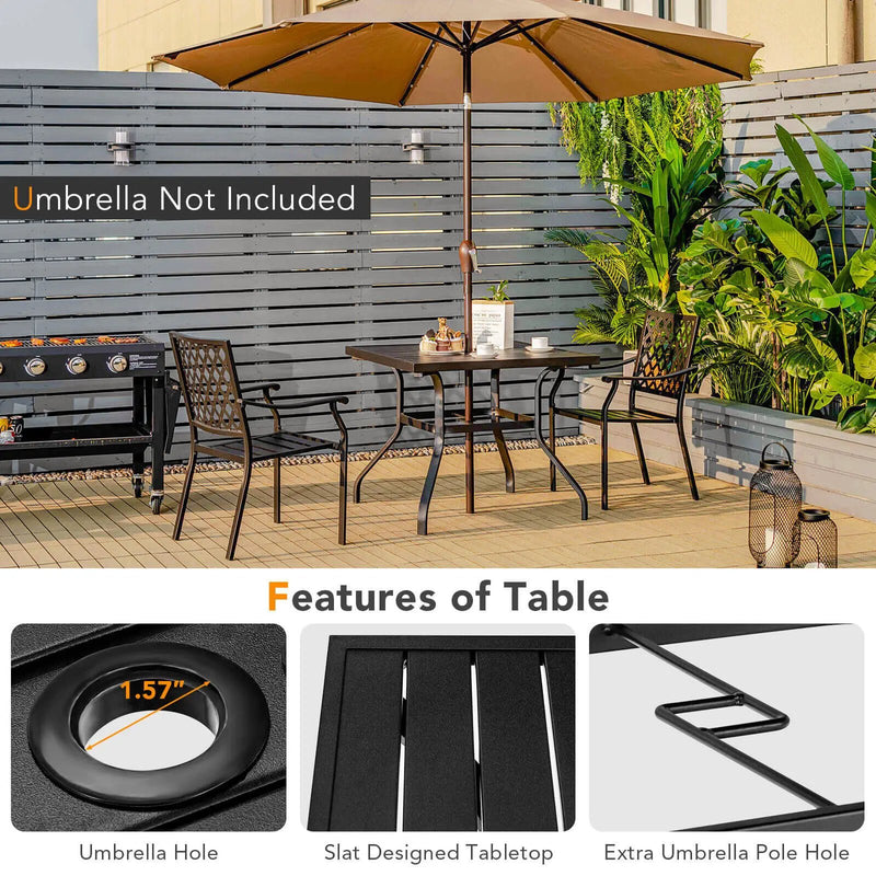 37 Inch Square Patio Dining Table with Umbrella Pole Hole by DirectDeals