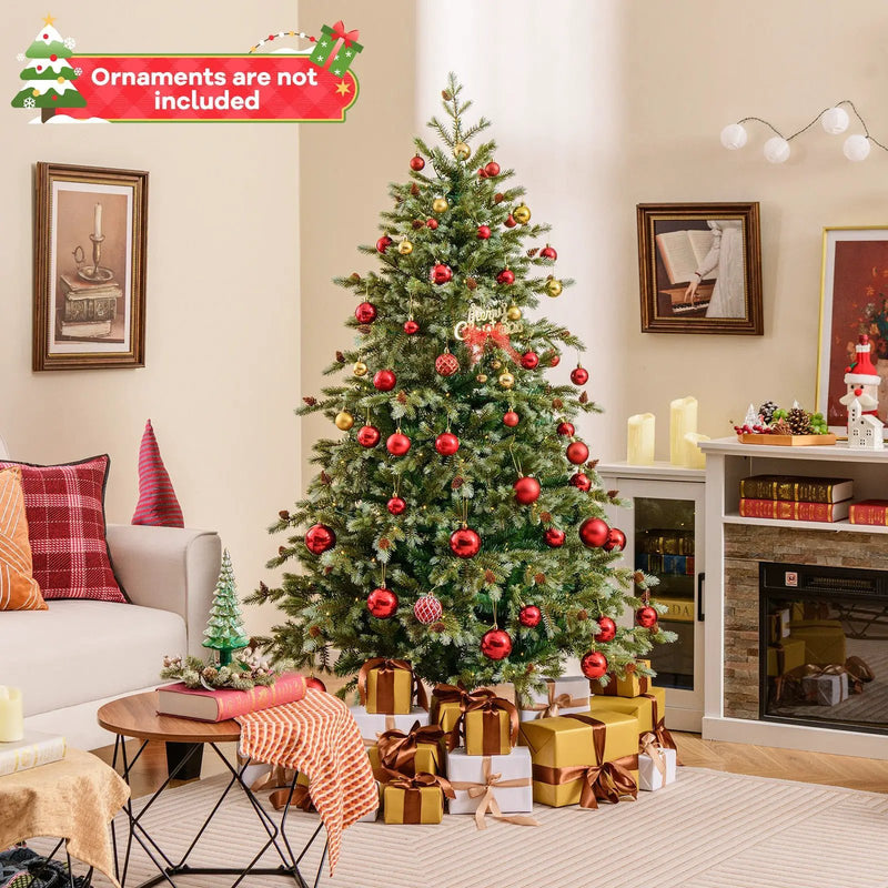 6/7/8 Feet Christmas Tree with Warm White LED Lights and Pine Cones by DirectDeals