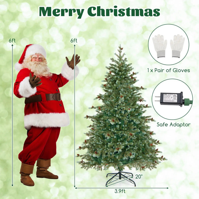 6/7/8 Feet Christmas Tree with Warm White LED Lights and Pine Cones by DirectDeals