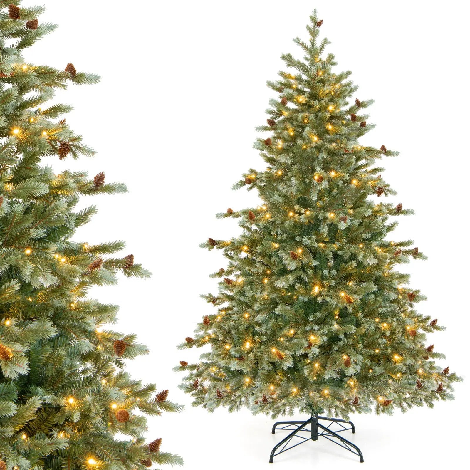 6/7/8 Feet Christmas Tree with Warm White LED Lights and Pine Cones by DirectDeals
