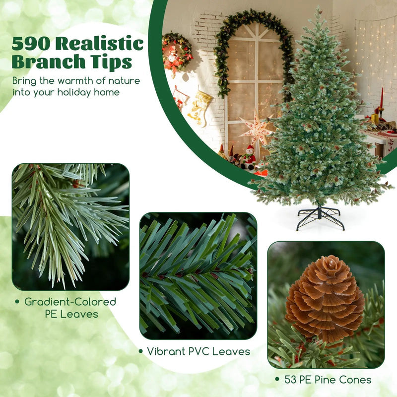 6/7/8 Feet Christmas Tree with Warm White LED Lights and Pine Cones by DirectDeals