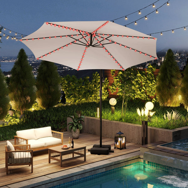 10 Feet Solar Offset Hanging Umbrella with Base and LED Lights, photo 2 of 13