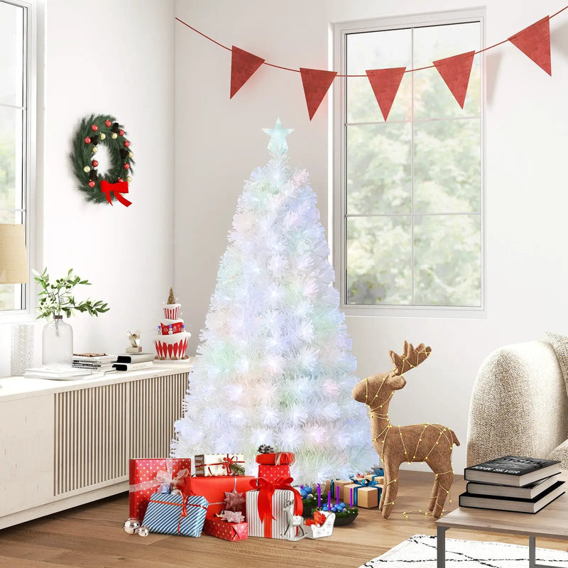 6/7 Feet Pre-Lit Fiber Optic White Snow-Flocked Artificial Christmas Tree by DirectDeals