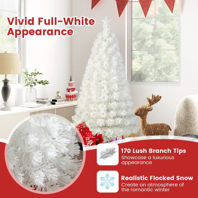 6/7 Feet Pre-Lit Fiber Optic White Snow-Flocked Artificial Christmas Tree by DirectDeals