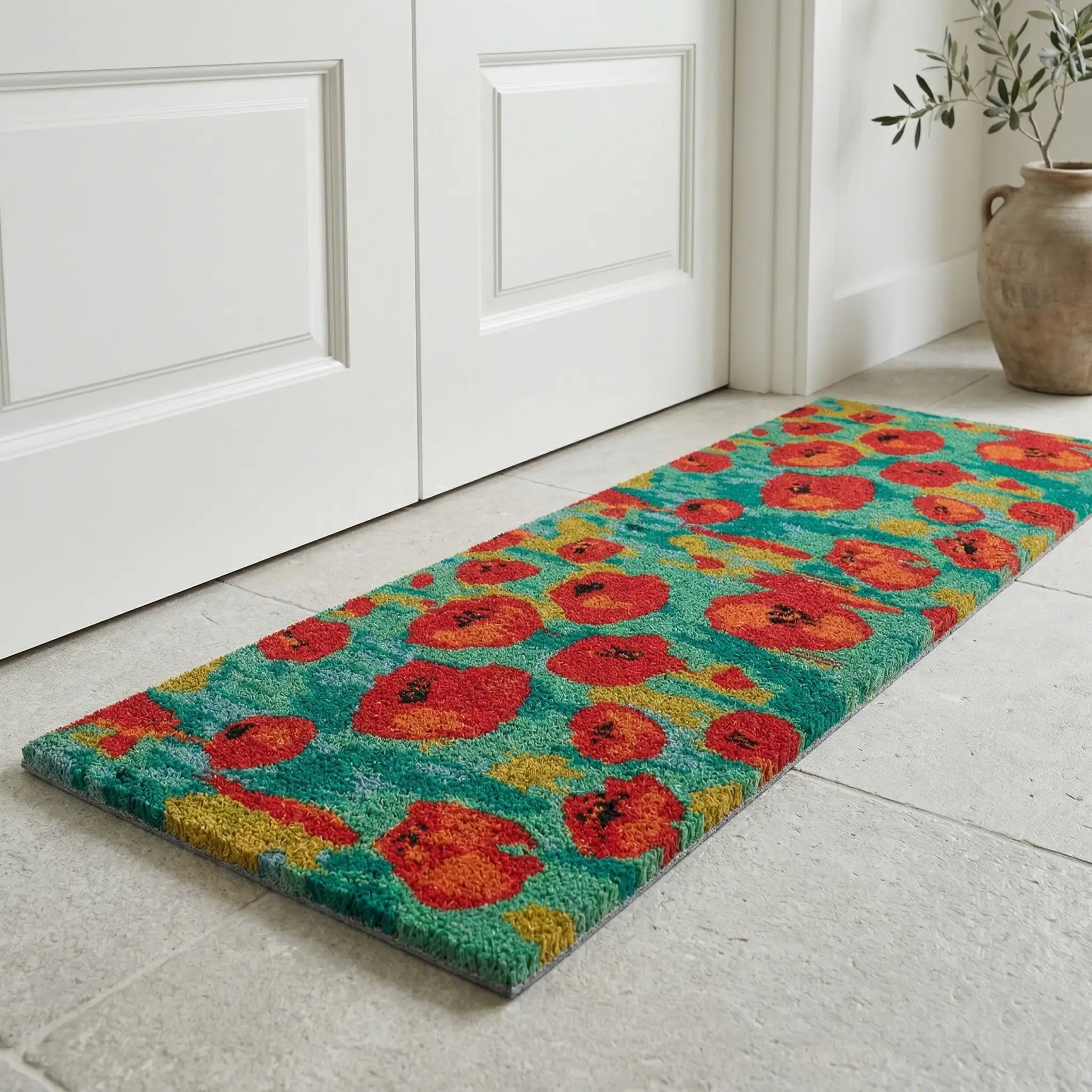 Field of Poppies - Red Multi Coir Doormat by Fab Habitat