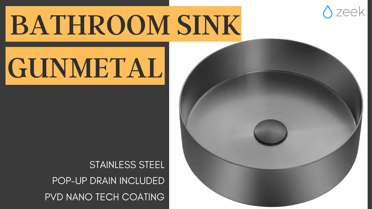Zeek 14” Gunmetal Black Round Vessel Bathroom Sink Stainless Steel PVD Nano Tech Coating ZN-B144 by ZEEK