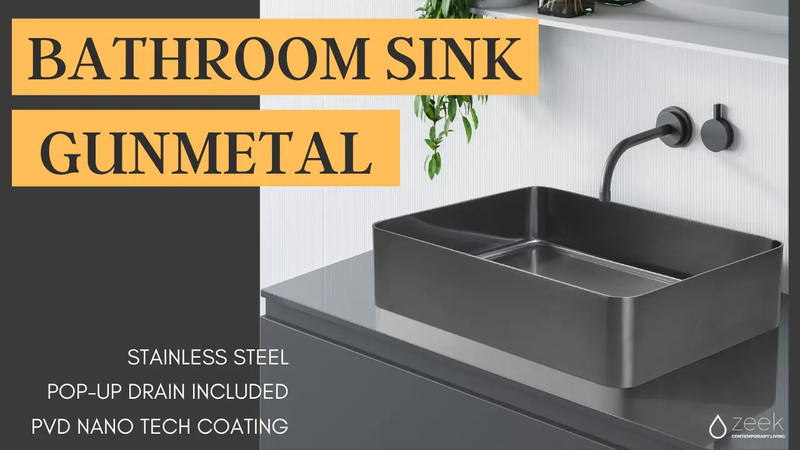 Zeek 18”x13” Gunmetal Black Rectangular Vessel Bathroom Sink Stainless Steel PVD Nano Tech Coating ZN-B183 by ZEEK