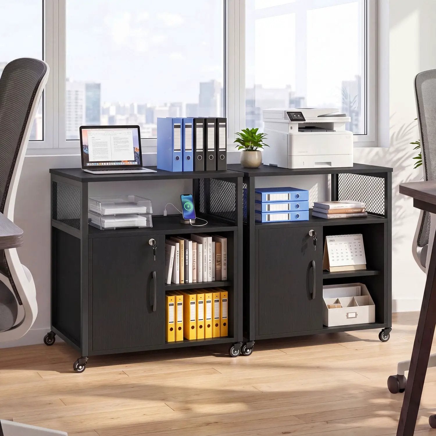 Mobile File Cabinet with Charging Station on Wheels by DirectDeals