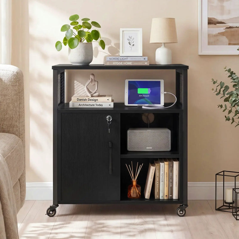 Mobile File Cabinet with Charging Station on Wheels by DirectDeals