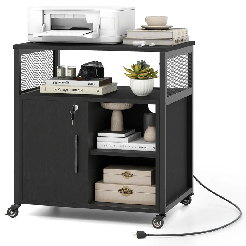 Mobile File Cabinet with Charging Station on Wheels by DirectDeals