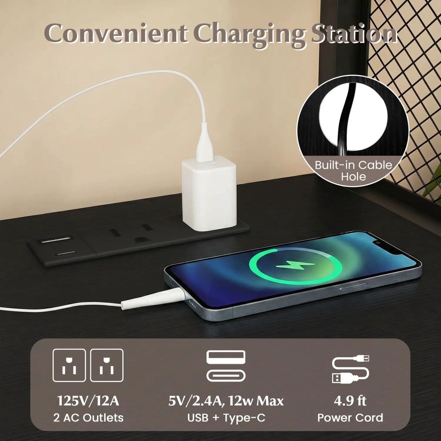 Mobile File Cabinet with Charging Station on Wheels by DirectDeals