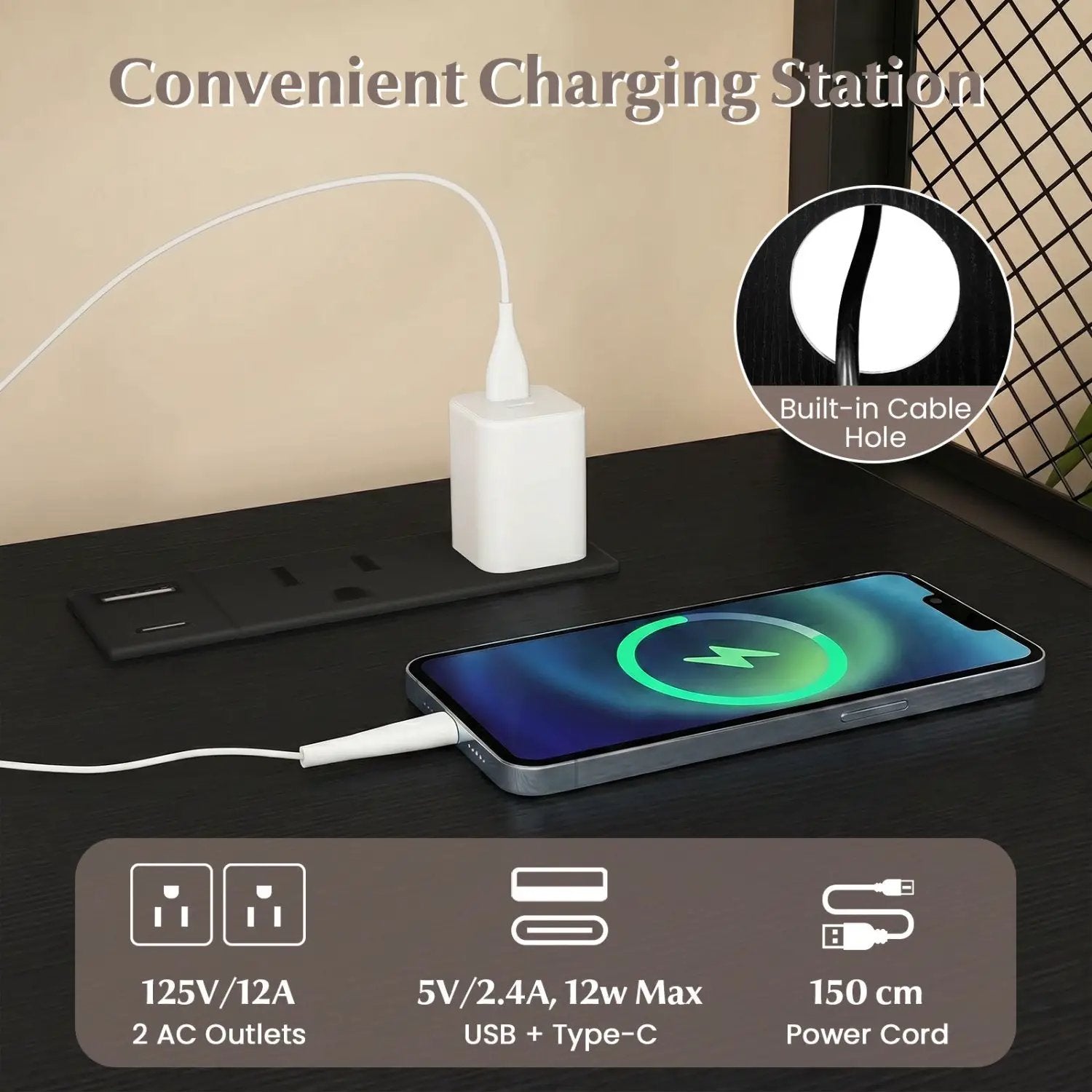Mobile File Cabinet with Charging Station on Wheels by DirectDeals
