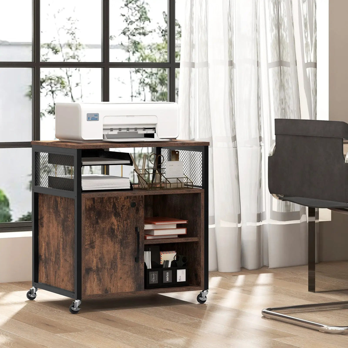 File Cabinet on Wheels with Charging Station and Cable Management Hole by DirectDeals