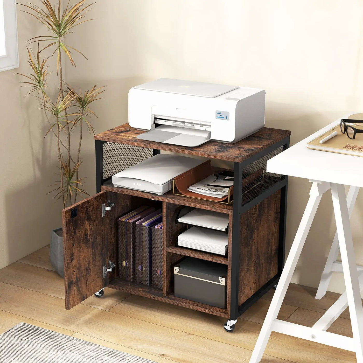 File Cabinet on Wheels with Charging Station and Cable Management Hole by DirectDeals