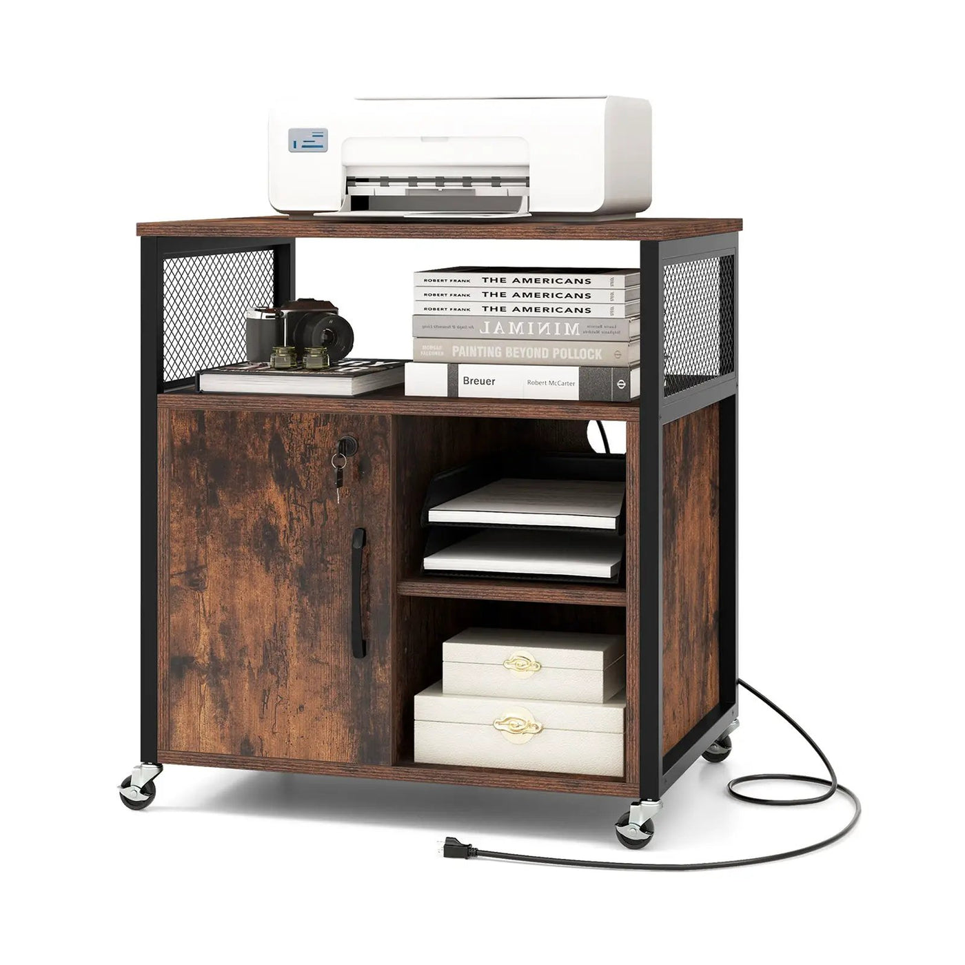 File Cabinet on Wheels with Charging Station and Cable Management Hole by DirectDeals