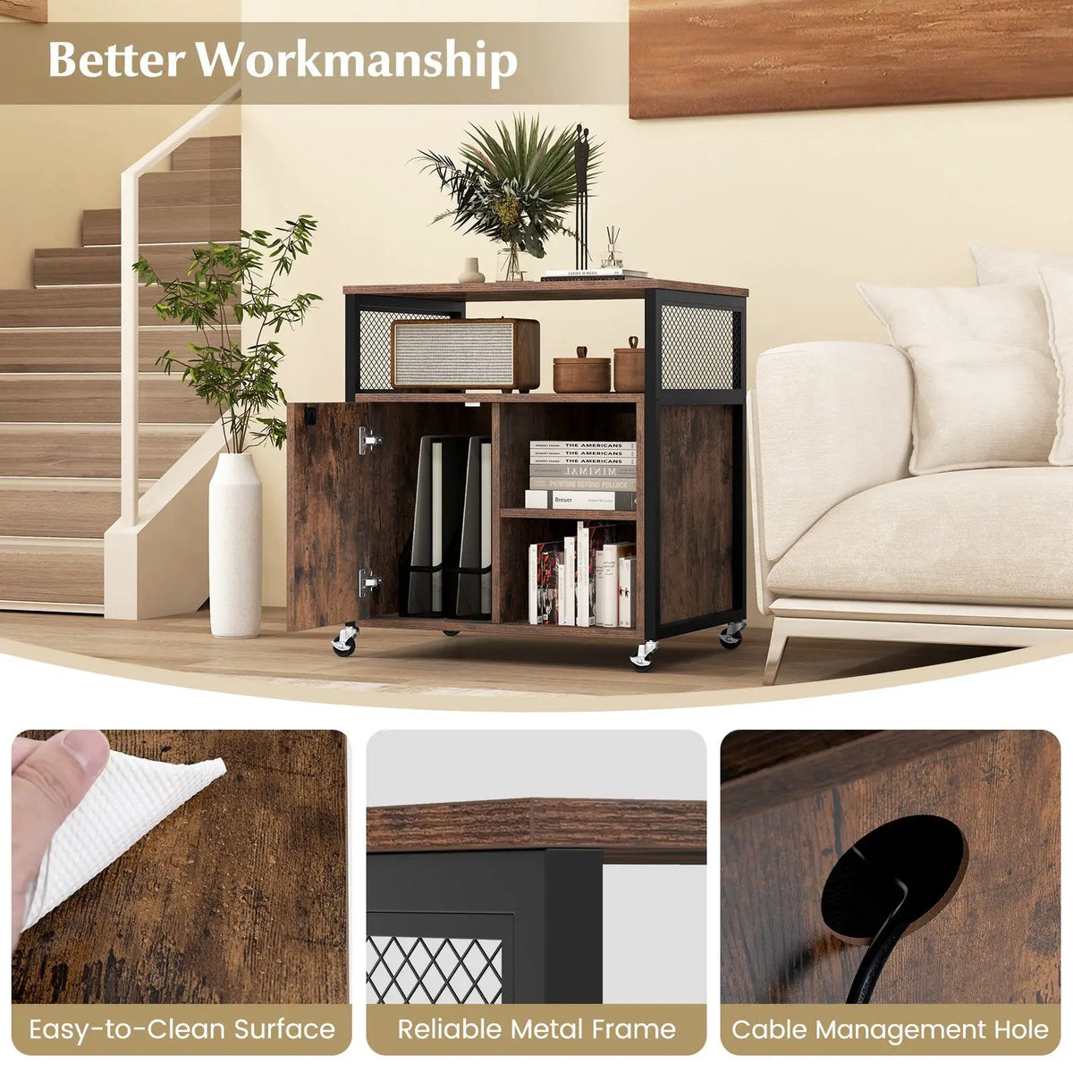 File Cabinet on Wheels with Charging Station and Cable Management Hole by DirectDeals