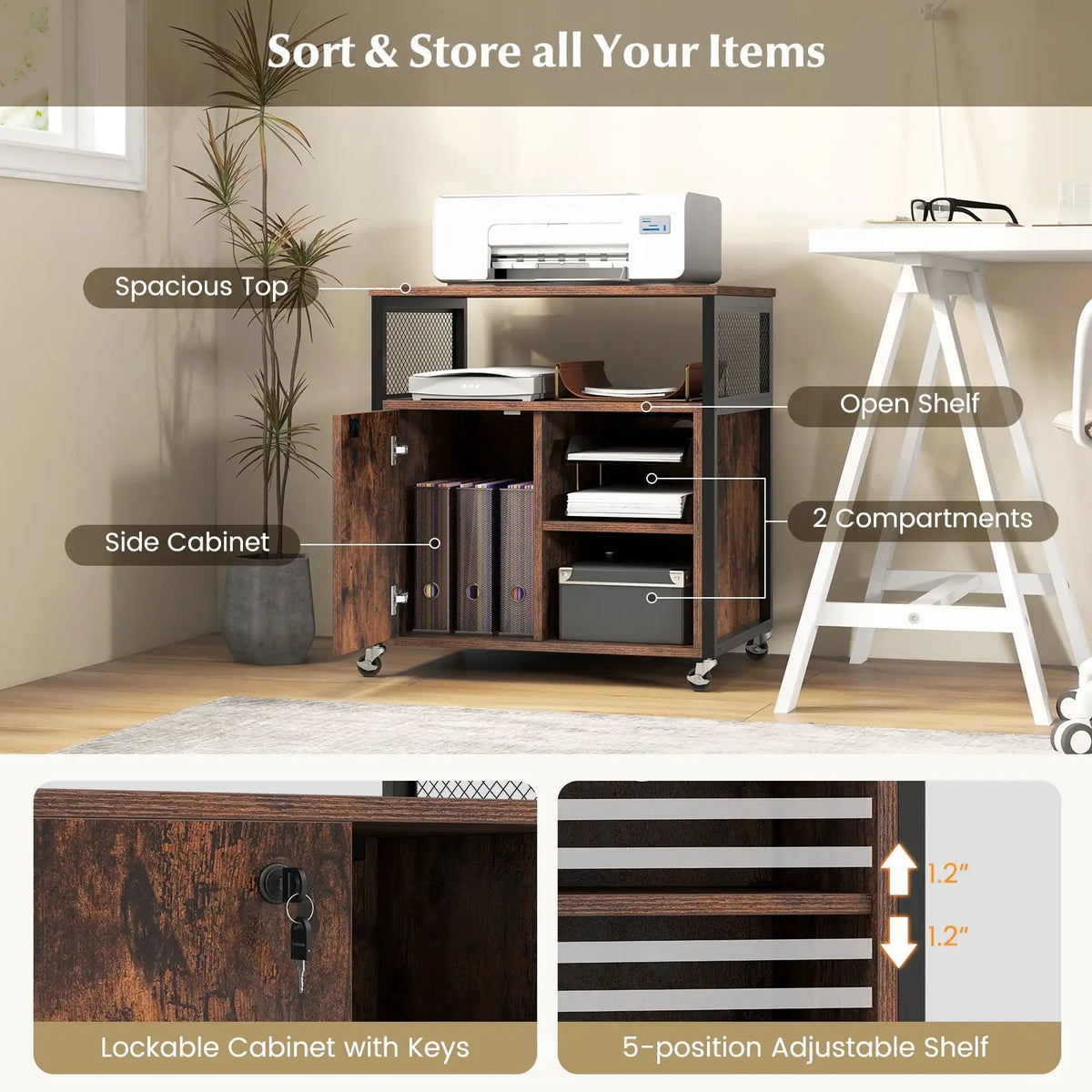 File Cabinet on Wheels with Charging Station and Cable Management Hole by DirectDeals