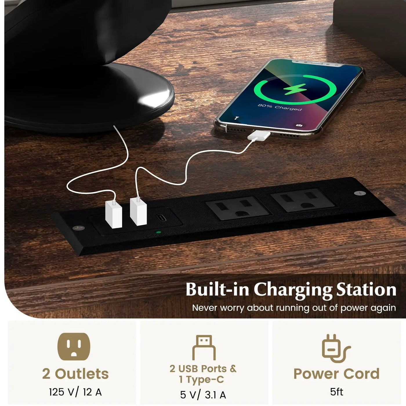 File Cabinet on Wheels with Charging Station and Cable Management Hole by DirectDeals