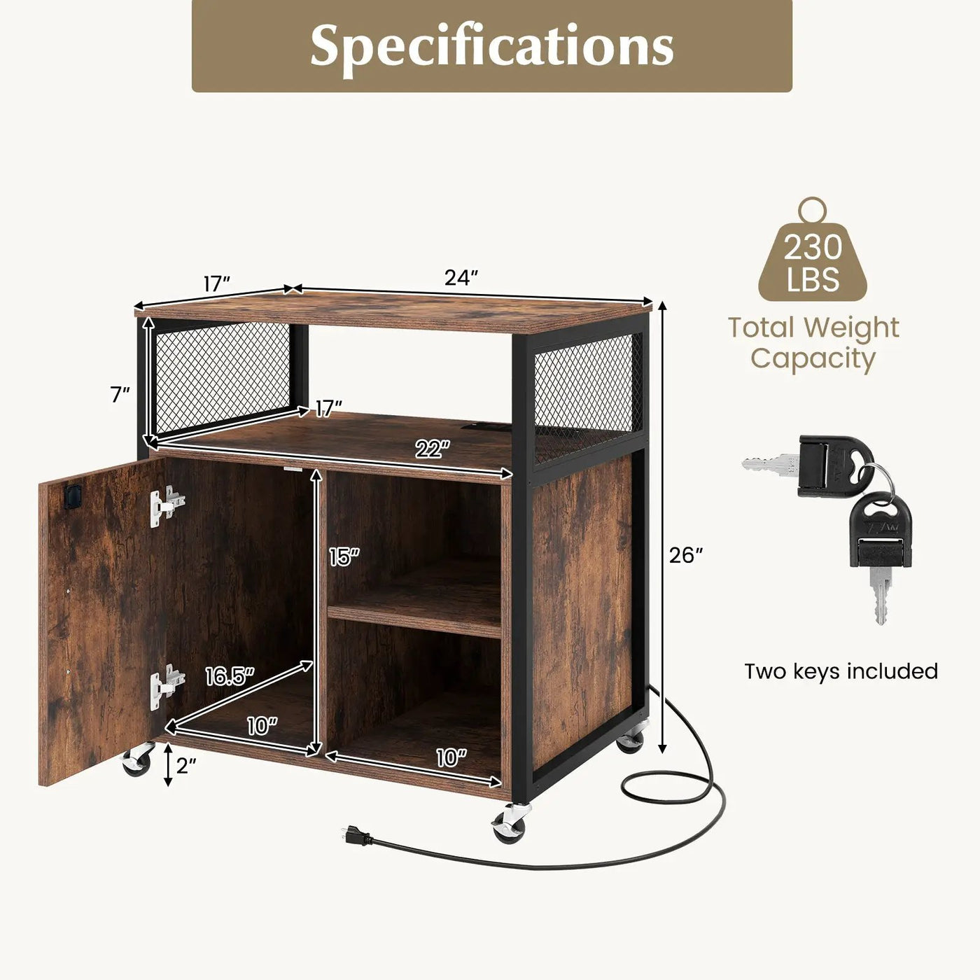 File Cabinet on Wheels with Charging Station and Cable Management Hole by DirectDeals