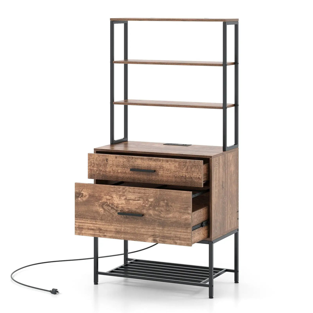 Freestanding File Cabinet with Charging Station and 3-Tier Open Shelves by DirectDeals