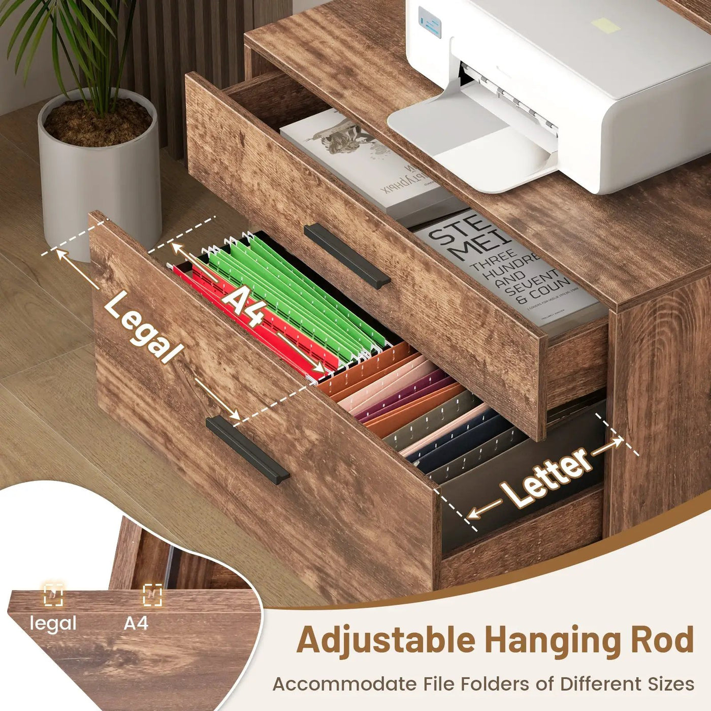 Freestanding File Cabinet with Charging Station and 3-Tier Open Shelves by DirectDeals
