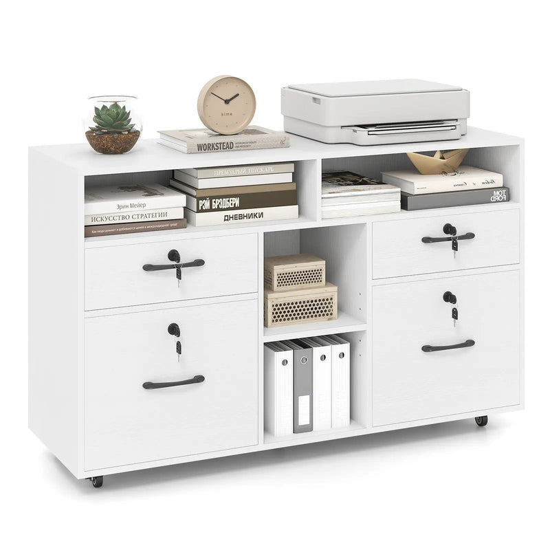 File Cabinet with Lock Mobile Lateral Filing Storage Organizer Modern Rolling Printer Stand by DirectDeals