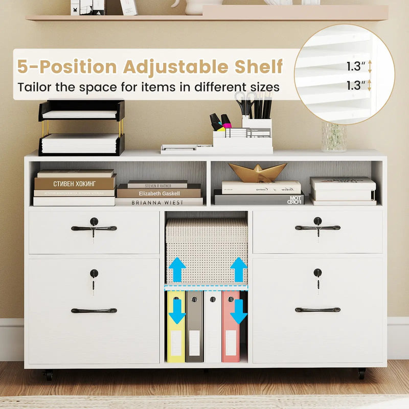 File Cabinet with Lock Mobile Lateral Filing Storage Organizer Modern Rolling Printer Stand by DirectDeals