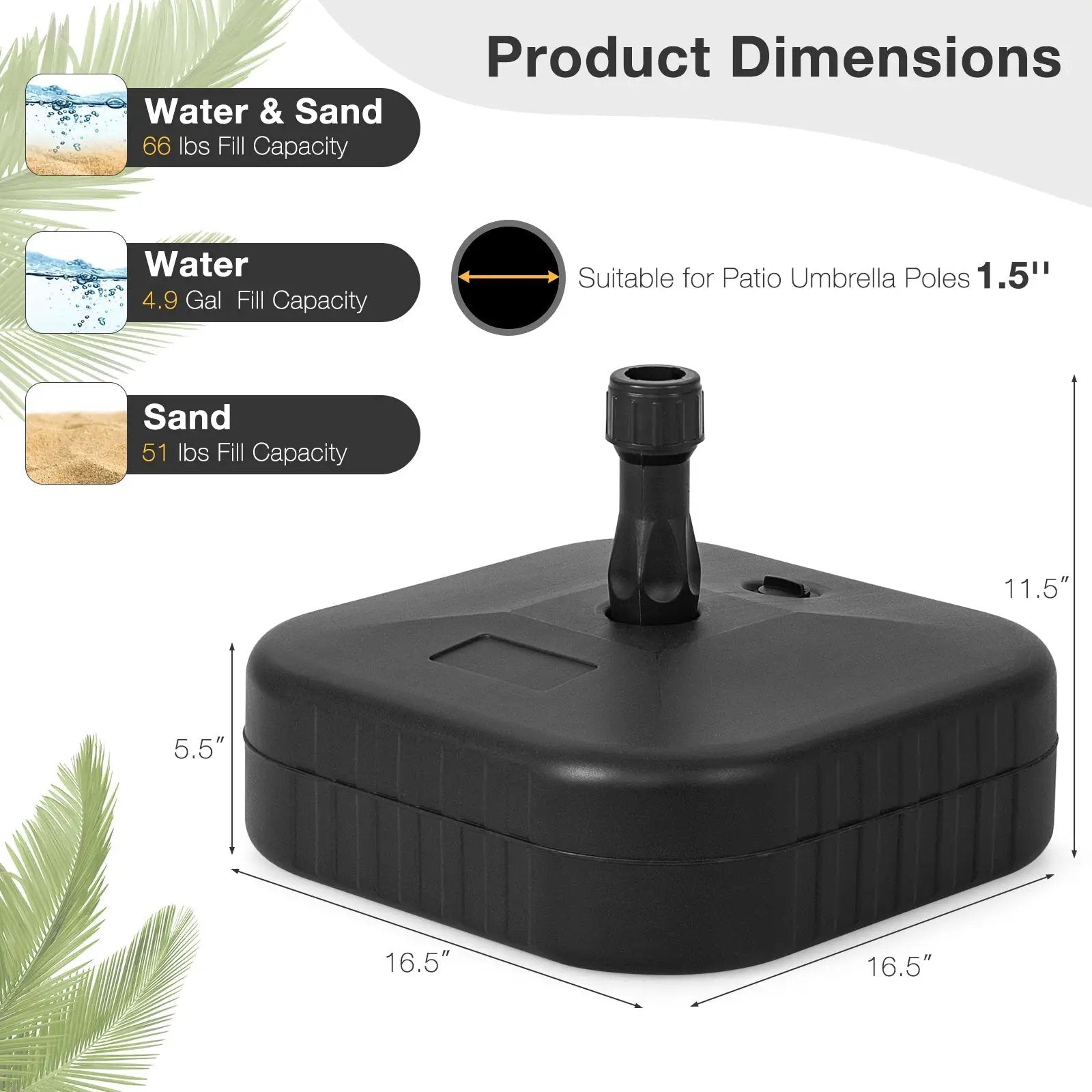 Patio Fillable Umbrella Base Fit 1.5 Inch Umbrella Poles for Yard Poolside-Black by DirectDeals