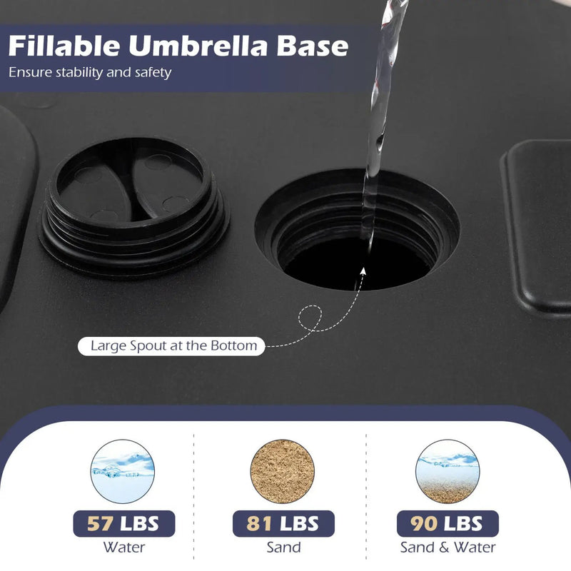 Fillable Umbrella Base 90 LBS Heavy Duty with 2 Wheels-Black by DirectDeals