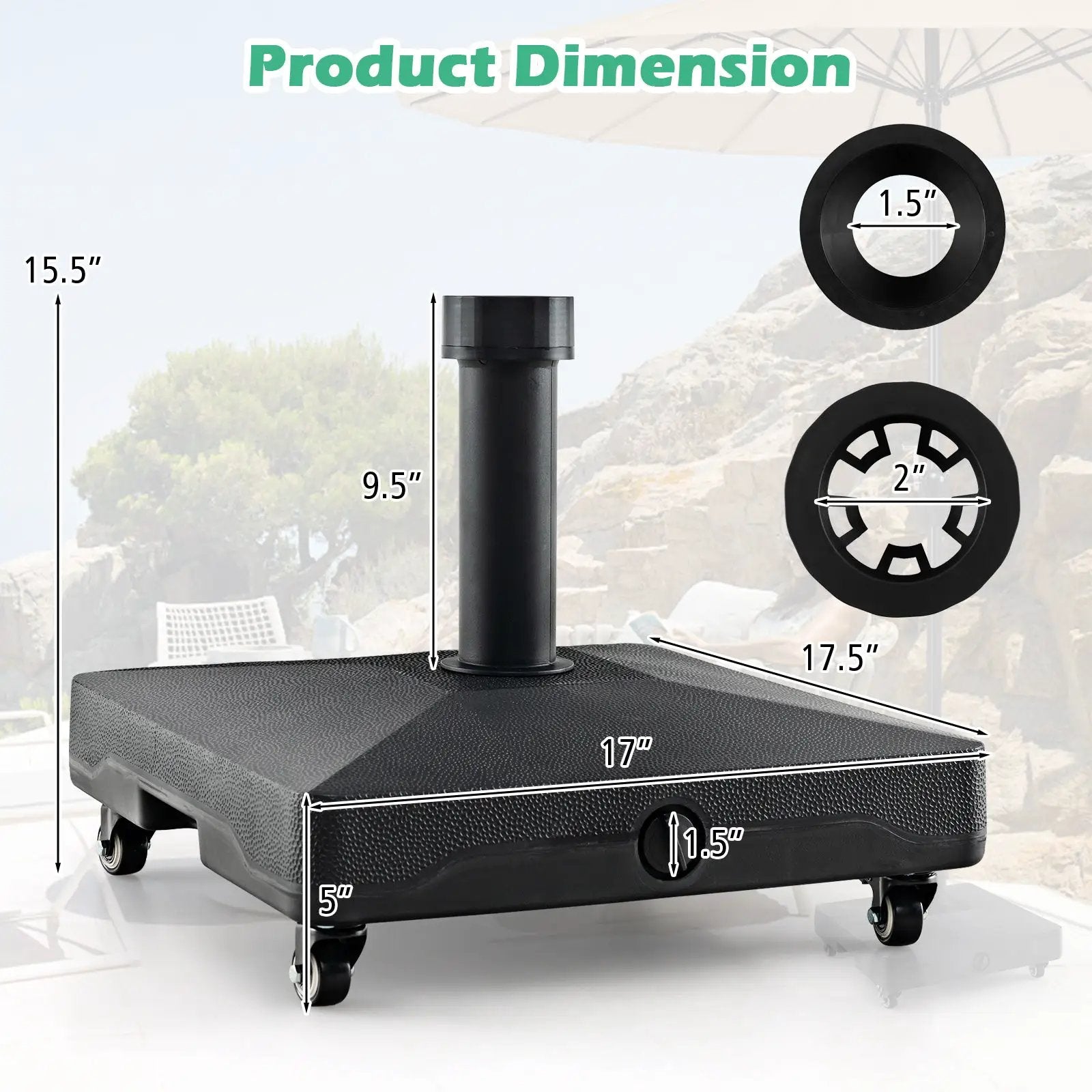 Fillable Umbrella Base Stand with Lockable Universal Wheels by DirectDeals