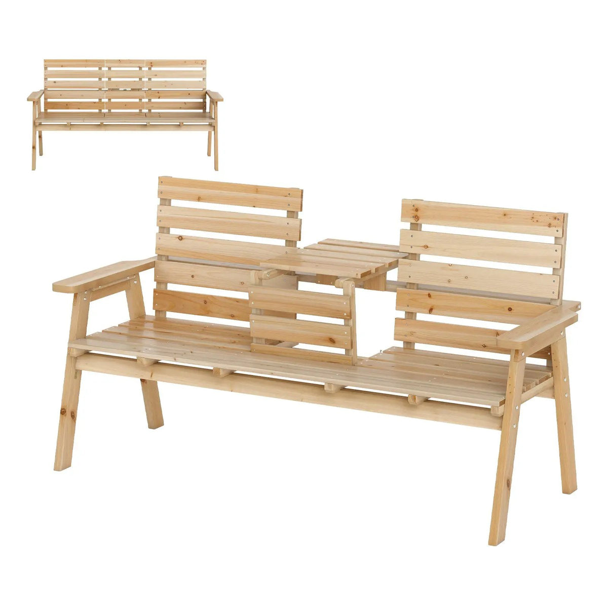 Outdoor Fir Wood Bench with Foldable Middle Table by DirectDeals