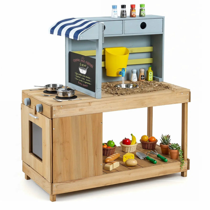 Kids Wooden Mud Kitchen Playset with Canopy and Faucet by DirectDeals