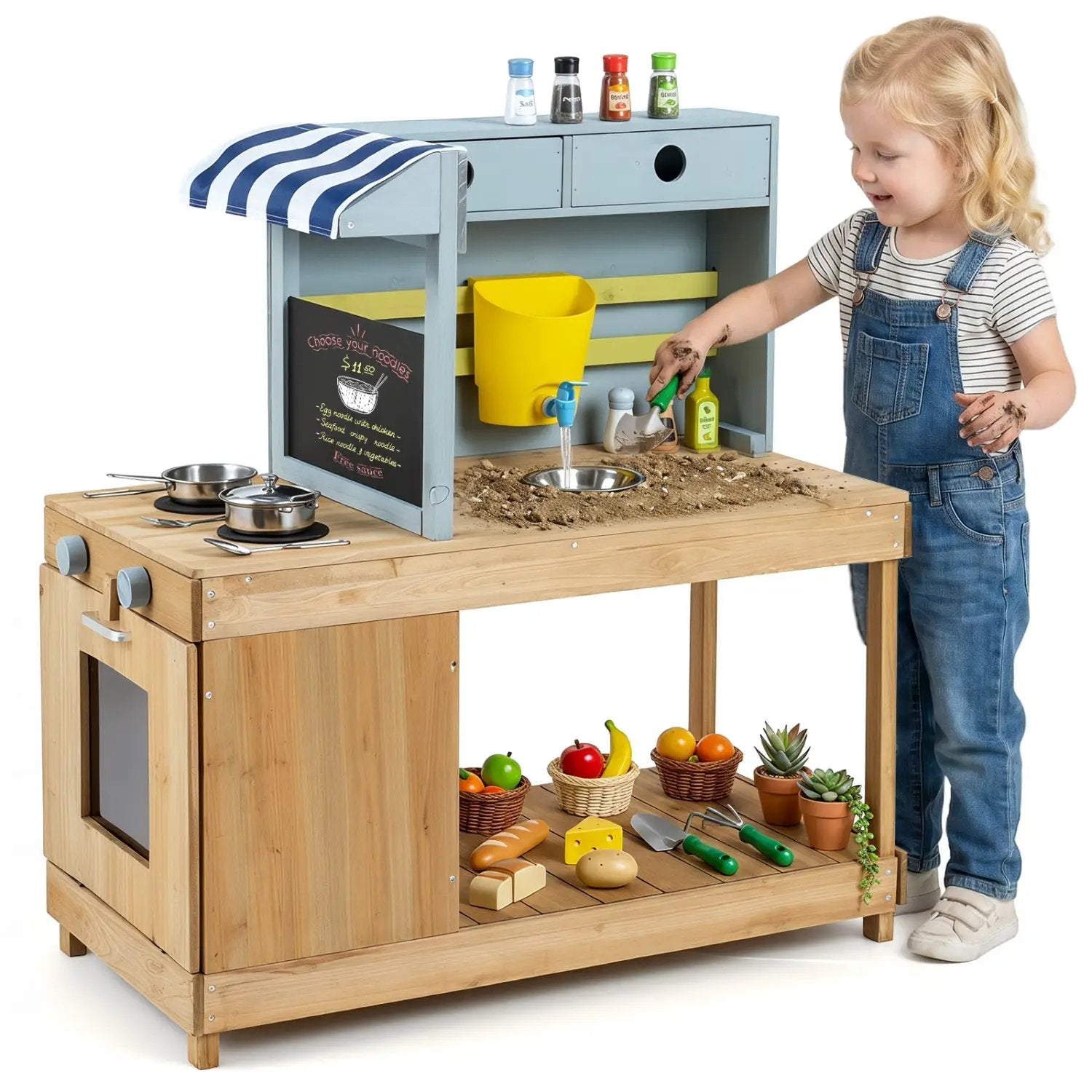 Kids Wooden Mud Kitchen Playset with Canopy and Faucet by DirectDeals