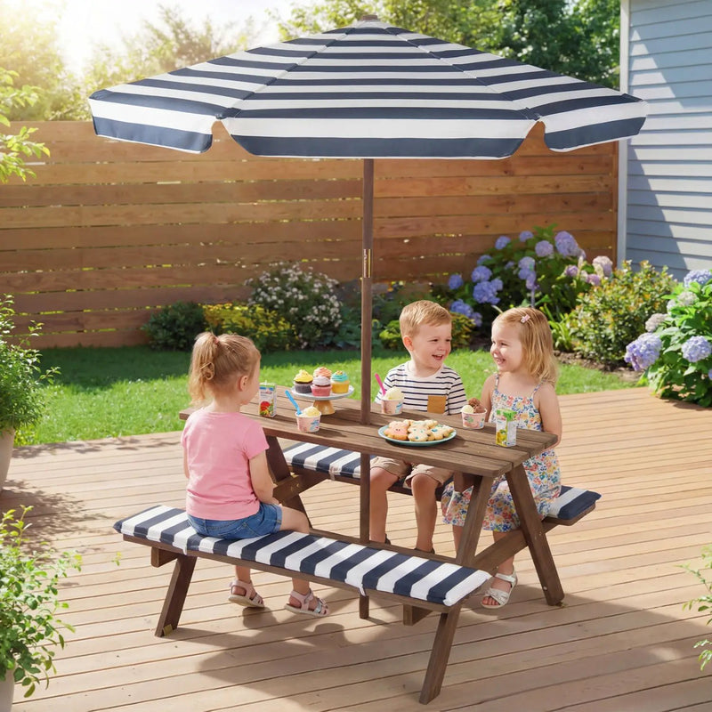 Fir Wood Kids Picnic Table with 2 Built-in Benches and Umbrella by DirectDeals