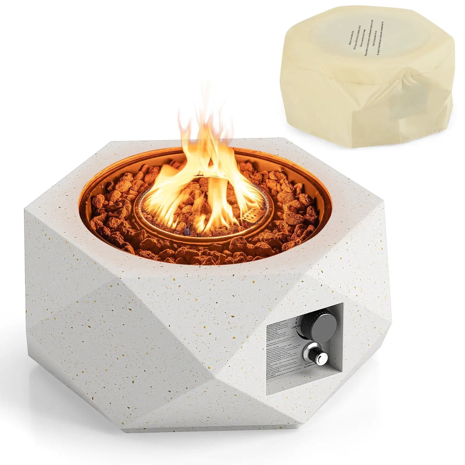 40000 BTU 28 Inch Hexagon Terrazzo Propane Fire Pit Table with Stainless Steel Burner by DirectDeals