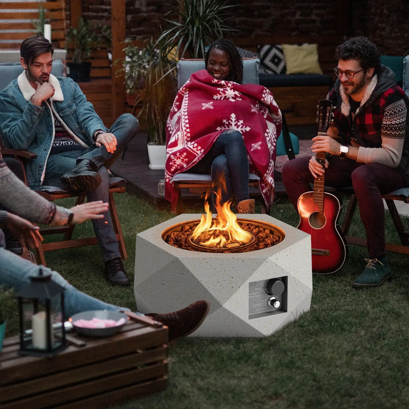 40000 BTU 28 Inch Hexagon Terrazzo Propane Fire Pit Table with Stainless Steel Burner by DirectDeals