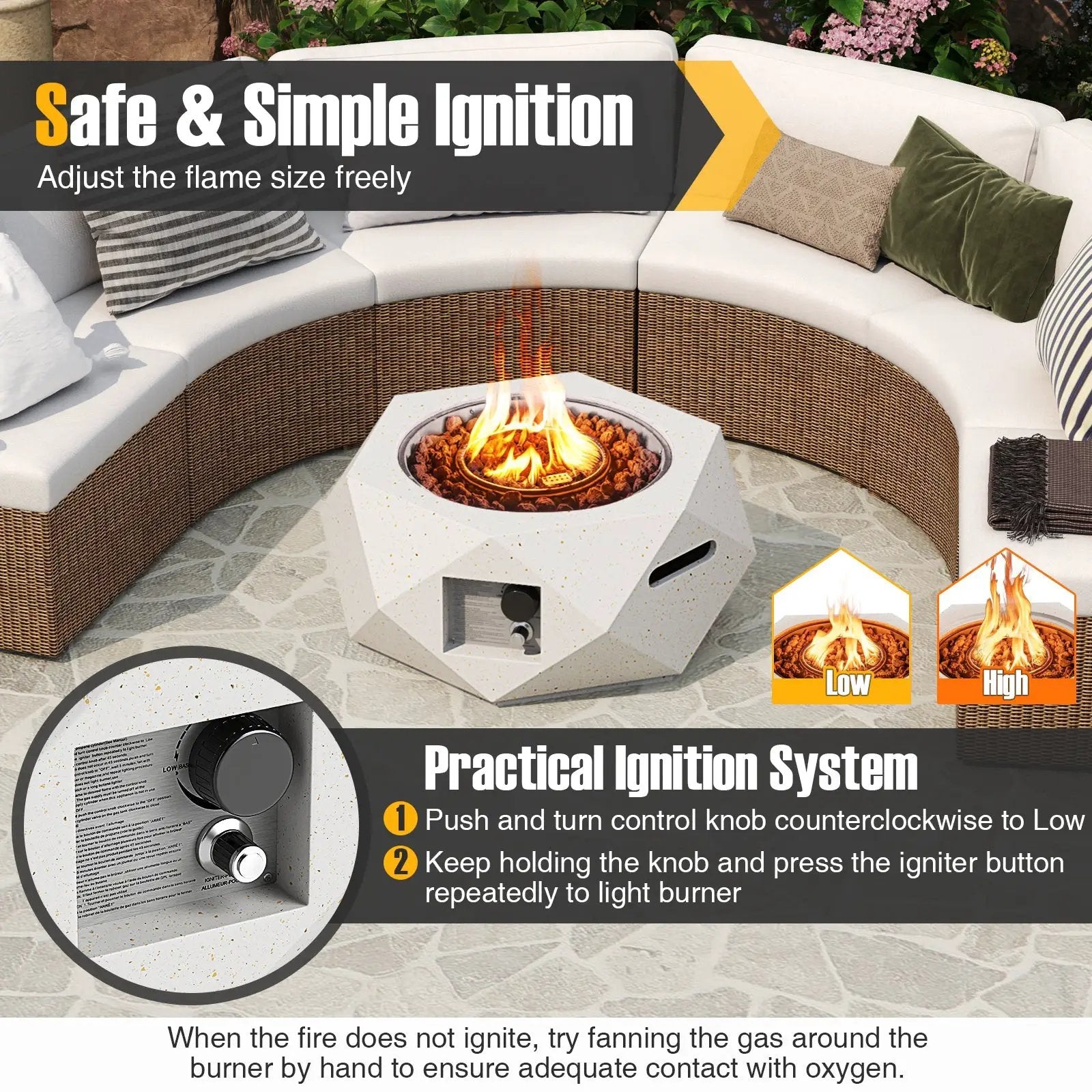 40000 BTU 28 Inch Hexagon Terrazzo Propane Fire Pit Table with Stainless Steel Burner by DirectDeals